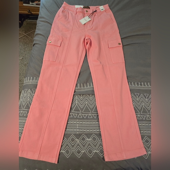 Judy Blue Pink High Rise Cargo Straight Jeans Size 11/30 - Picture 7 of 11